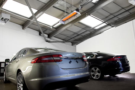 jaguar car workshop using infraglo space heater
